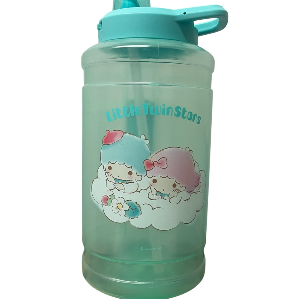 Sanrio Little Twin Stars Aqua/Turquoise Water Bottle with Straw